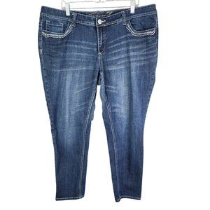 Womens Seven 7 Luxe Blue Denim Skinny Jeans Dark Wash Hi Rise Stretch Size 20